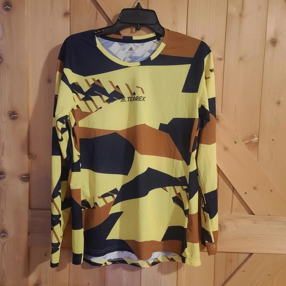 Adidas Terrex Primeblue Trail Graphic Long Sleeve T-Shirt Yellow Womens Large